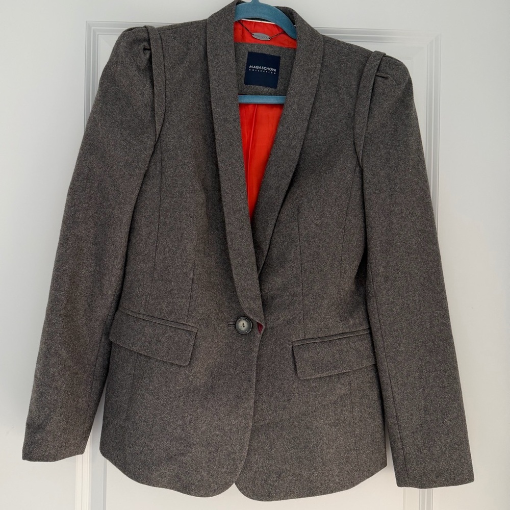 Magaschoni Collection Single Breasted Wool Cashmere Grey blazer Puff Sleeve S
